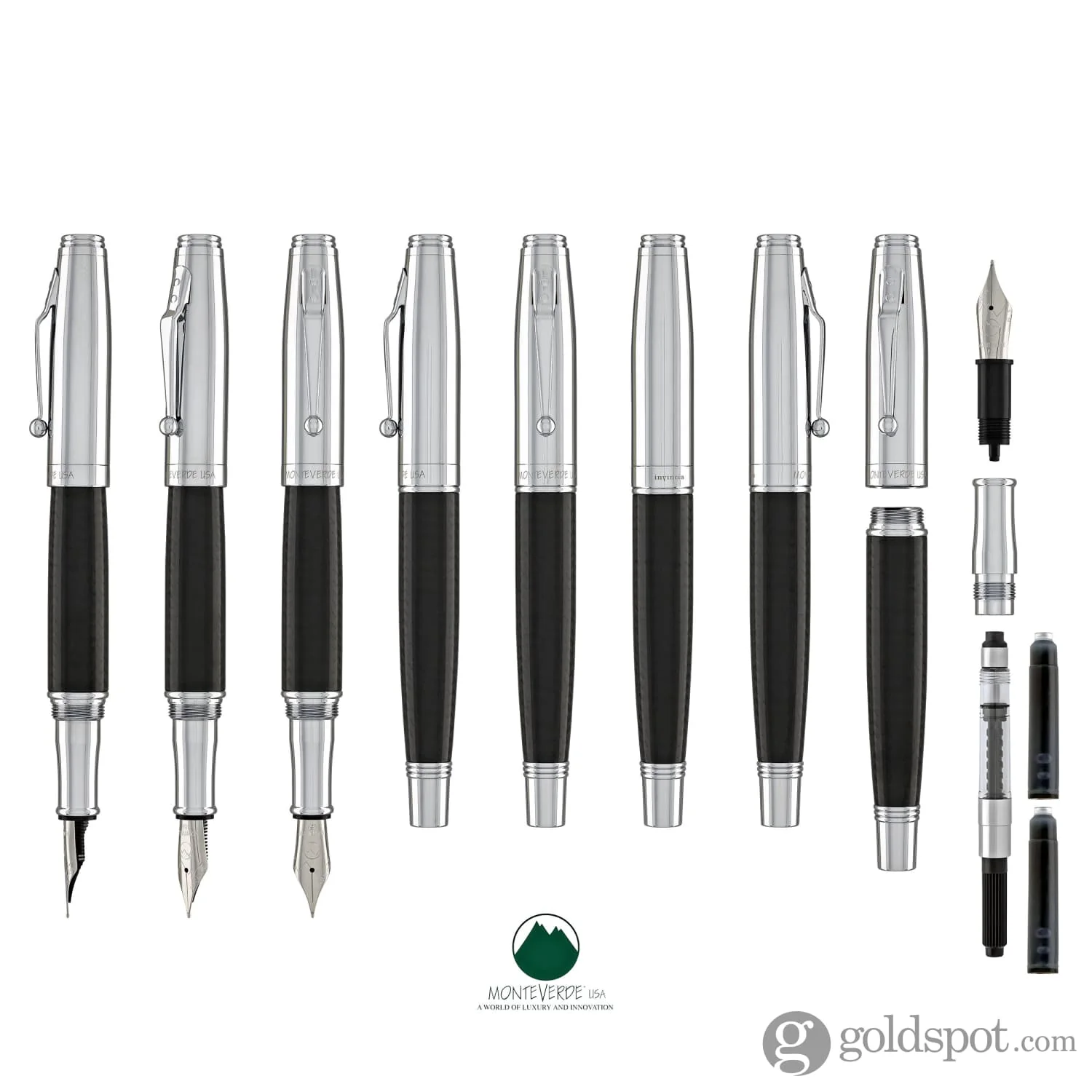 Monteverde Invincia Fountain Pen in Chrome & Carbon Fiber - Medium Point - Image 8