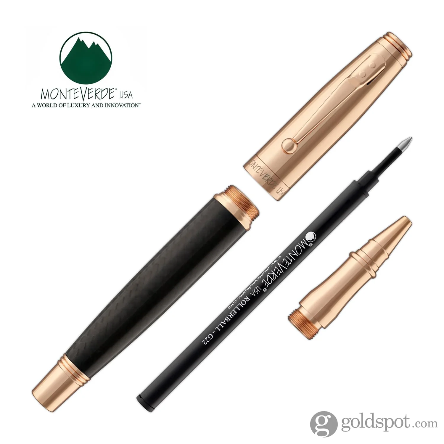 Monteverde Invincia Rollerball Pen in Rose Gold with Carbon Fiber - Image 7
