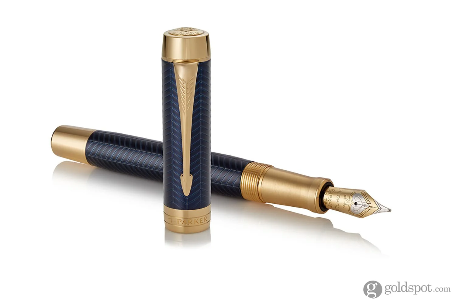 Parker Duofold Centennial Prestige Fountain Pen in Blue Chevron - 18K Gold Medium Point - Image 3