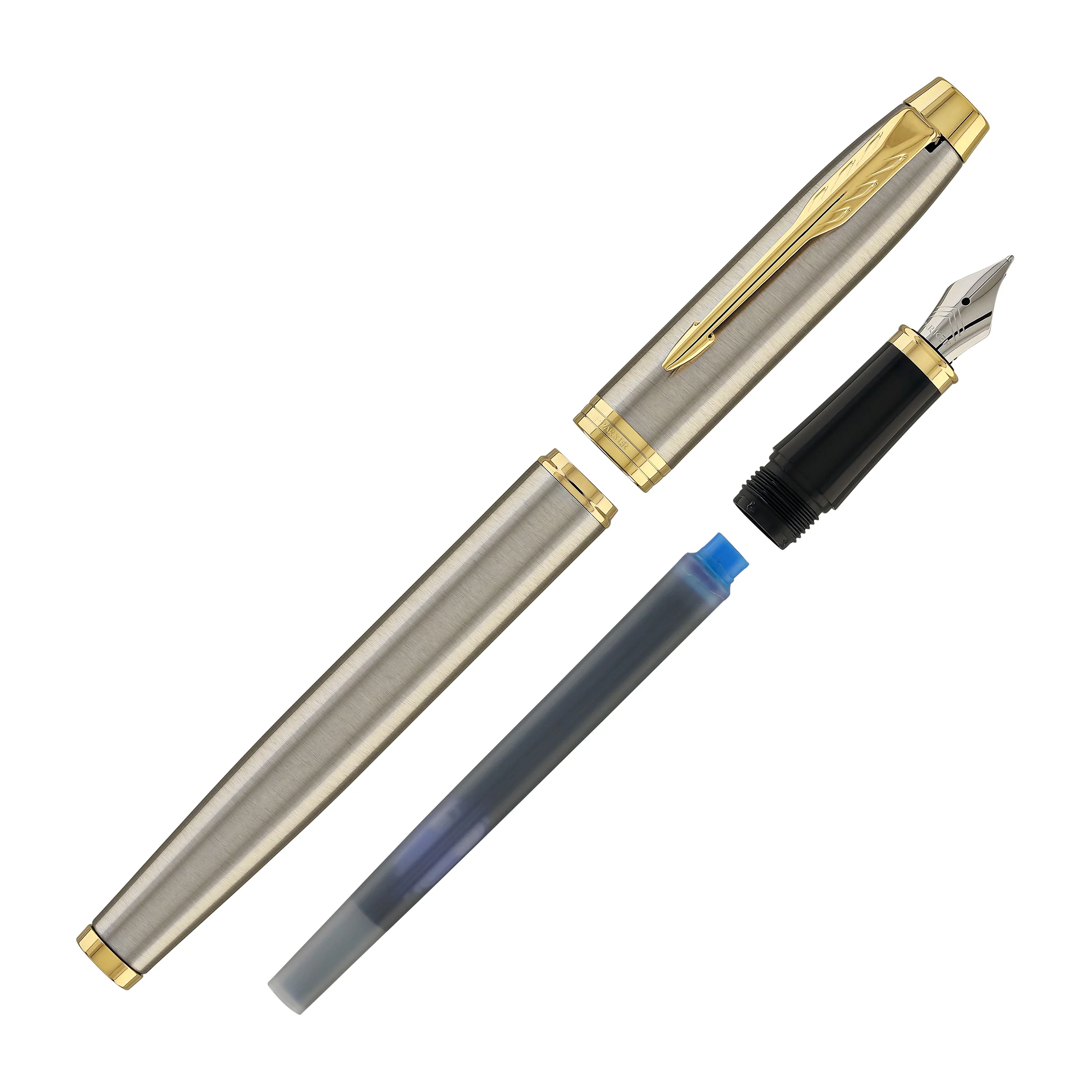 Parker IM Fountain Pen in Brushed Metal with Gold Trim - Fine Point - Image 16