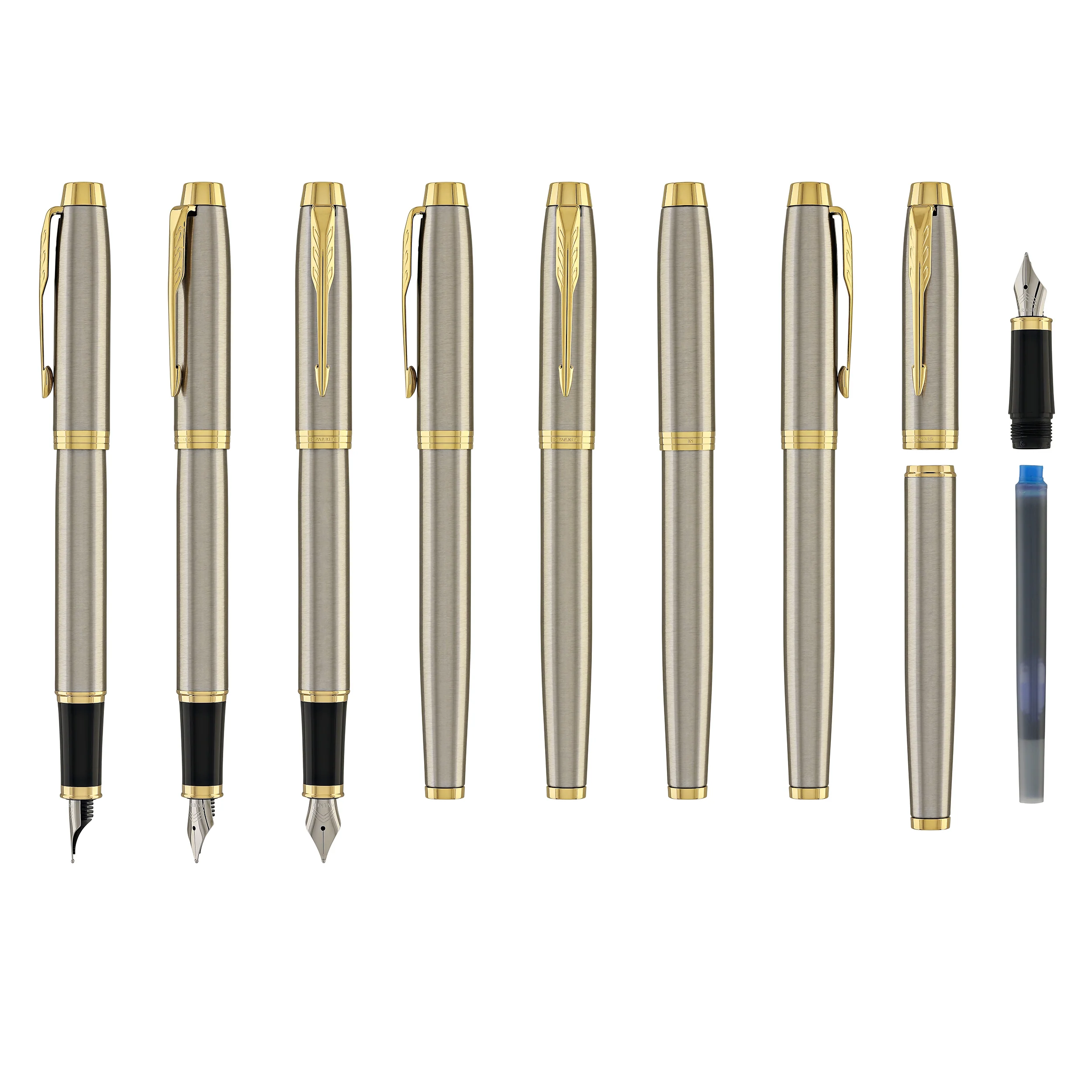 Parker IM Fountain Pen in Brushed Metal with Gold Trim - Fine Point - Image 17
