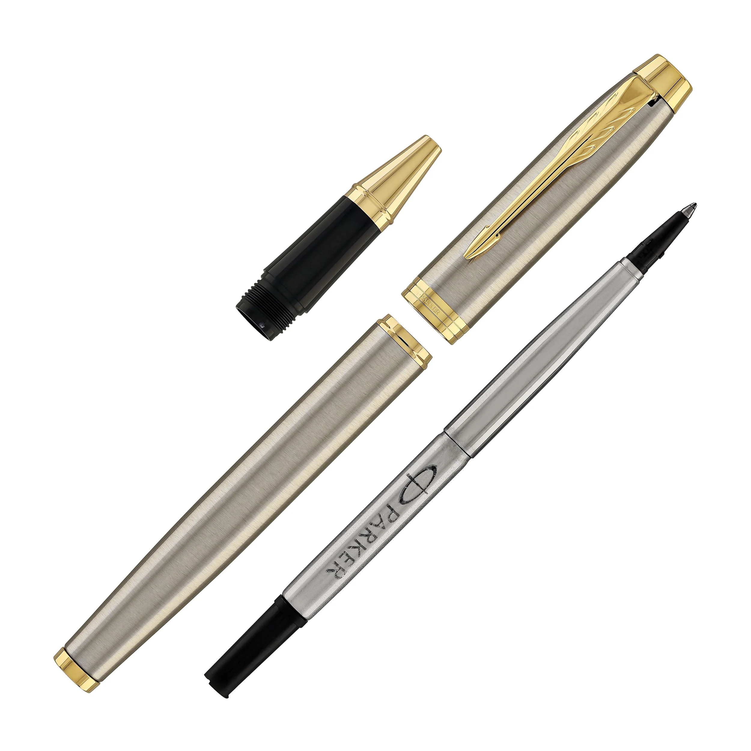 Parker IM Rollerball Pen in Brushed Metal with Gold Trim - Image 7