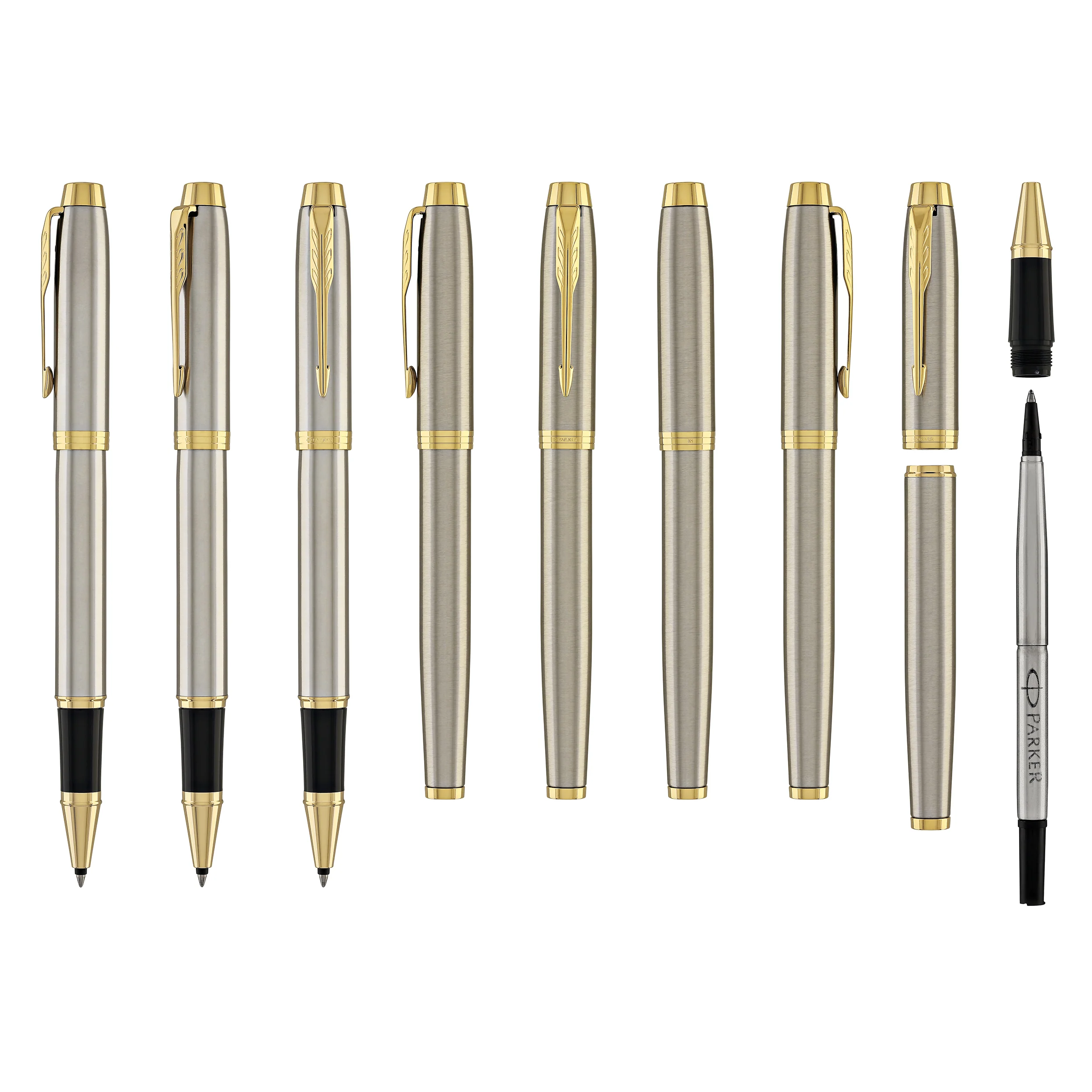 Parker IM Rollerball Pen in Brushed Metal with Gold Trim - Image 8