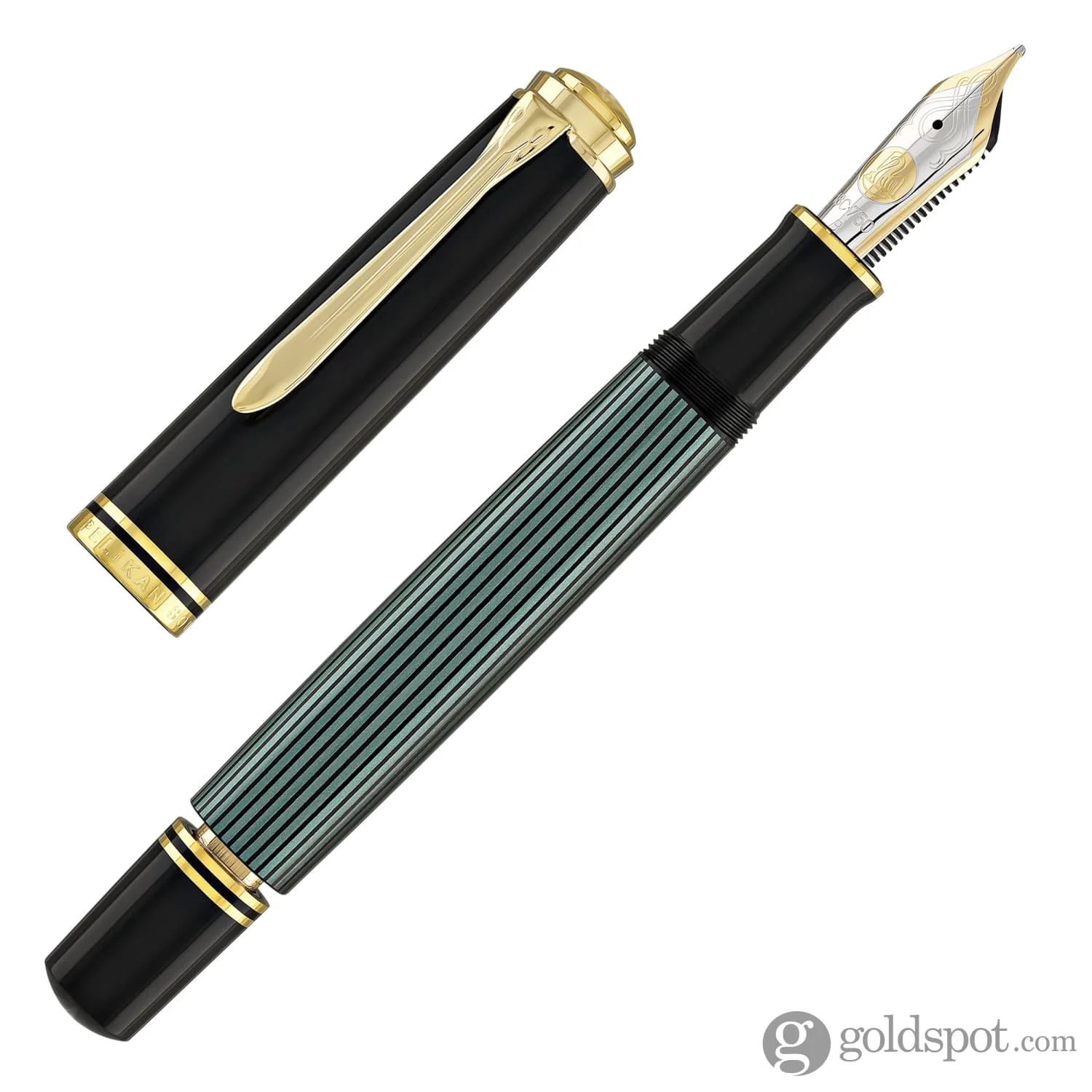 Pelikan Souveran M1000 Fountain Pen in Black & Green - 18K Gold Broad Point - Image 7