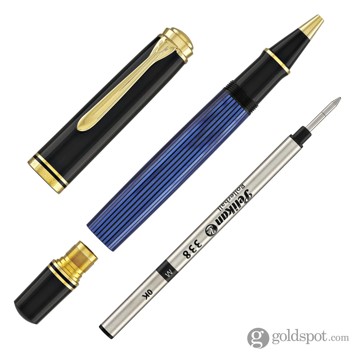 Pelikan Souveran R800 Rollerball Pen in Black & Blue with Gold Trim - Image 7
