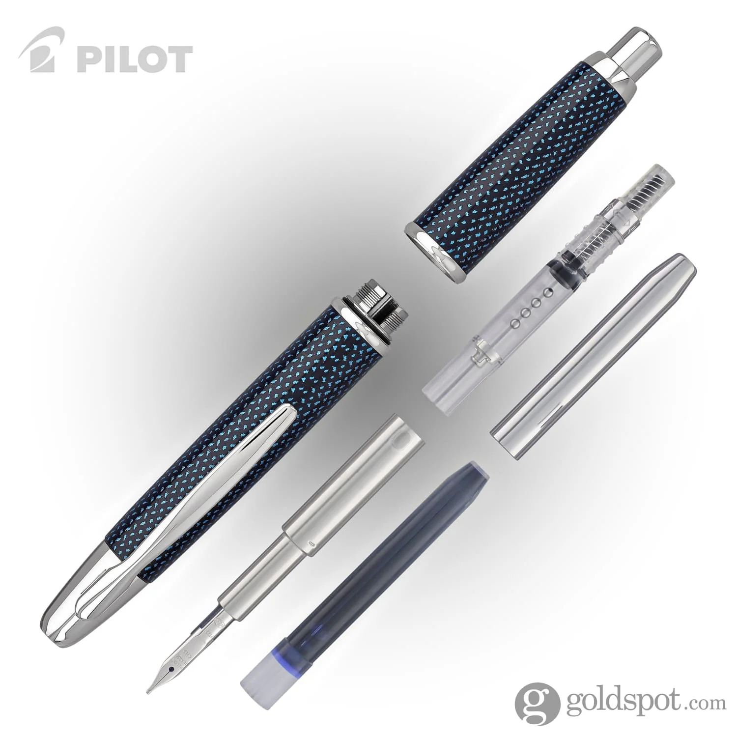 Pilot Vanishing Point Fountain Pen in Blue Carbonesque & Rhodium - 18K Gold - Image 6