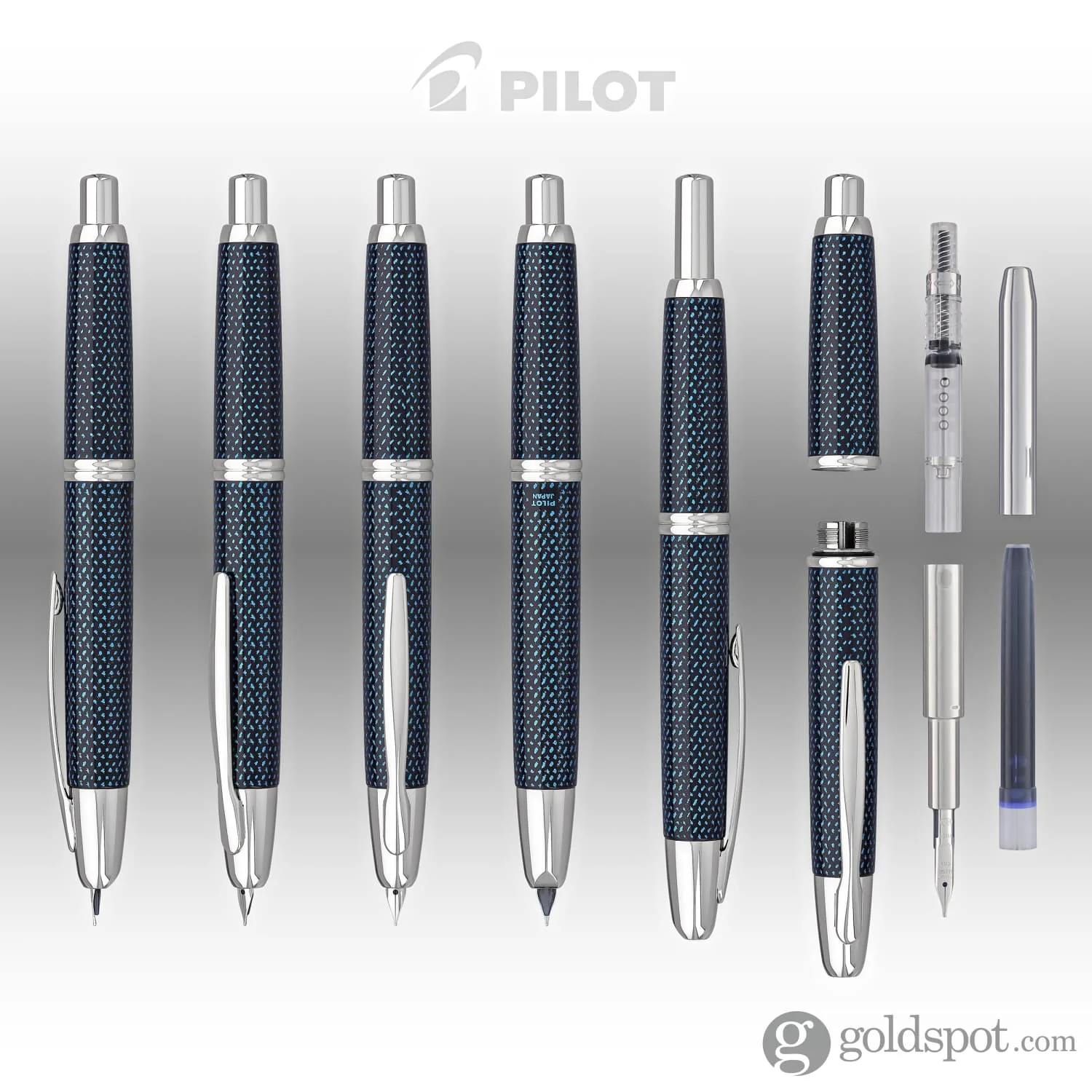 Pilot Vanishing Point Fountain Pen in Blue Carbonesque & Rhodium - 18K Gold - Image 7