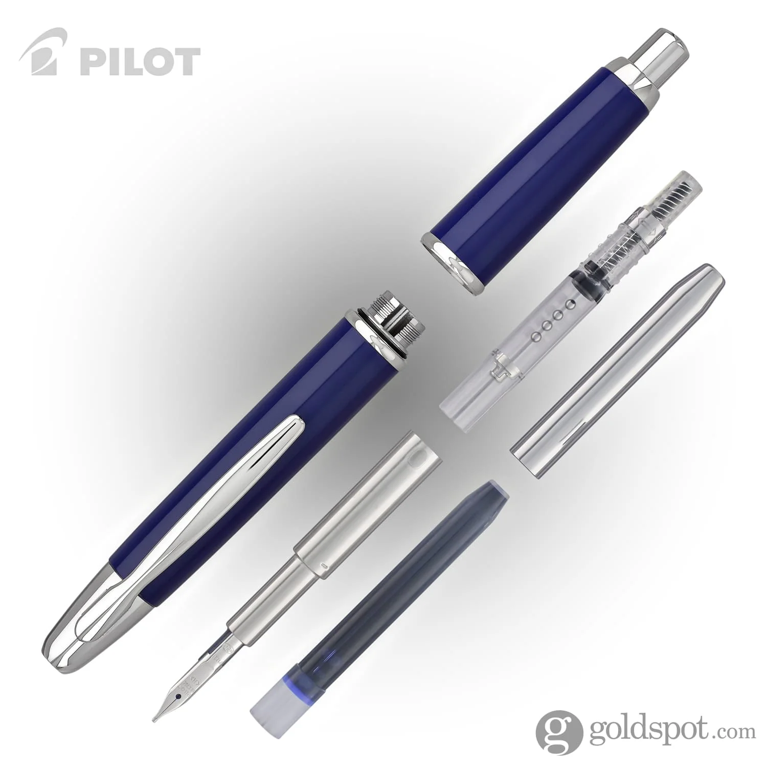 Pilot Vanishing Point Fountain Pen in Blue & Rhodium - 18K Gold - Image 6