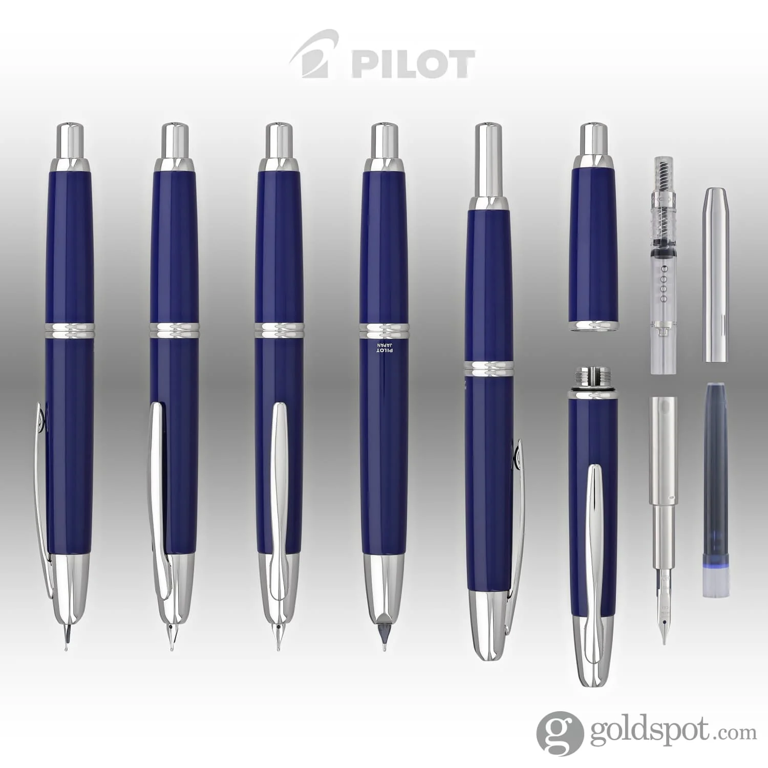 Pilot Vanishing Point Fountain Pen in Blue & Rhodium - 18K Gold - Image 7
