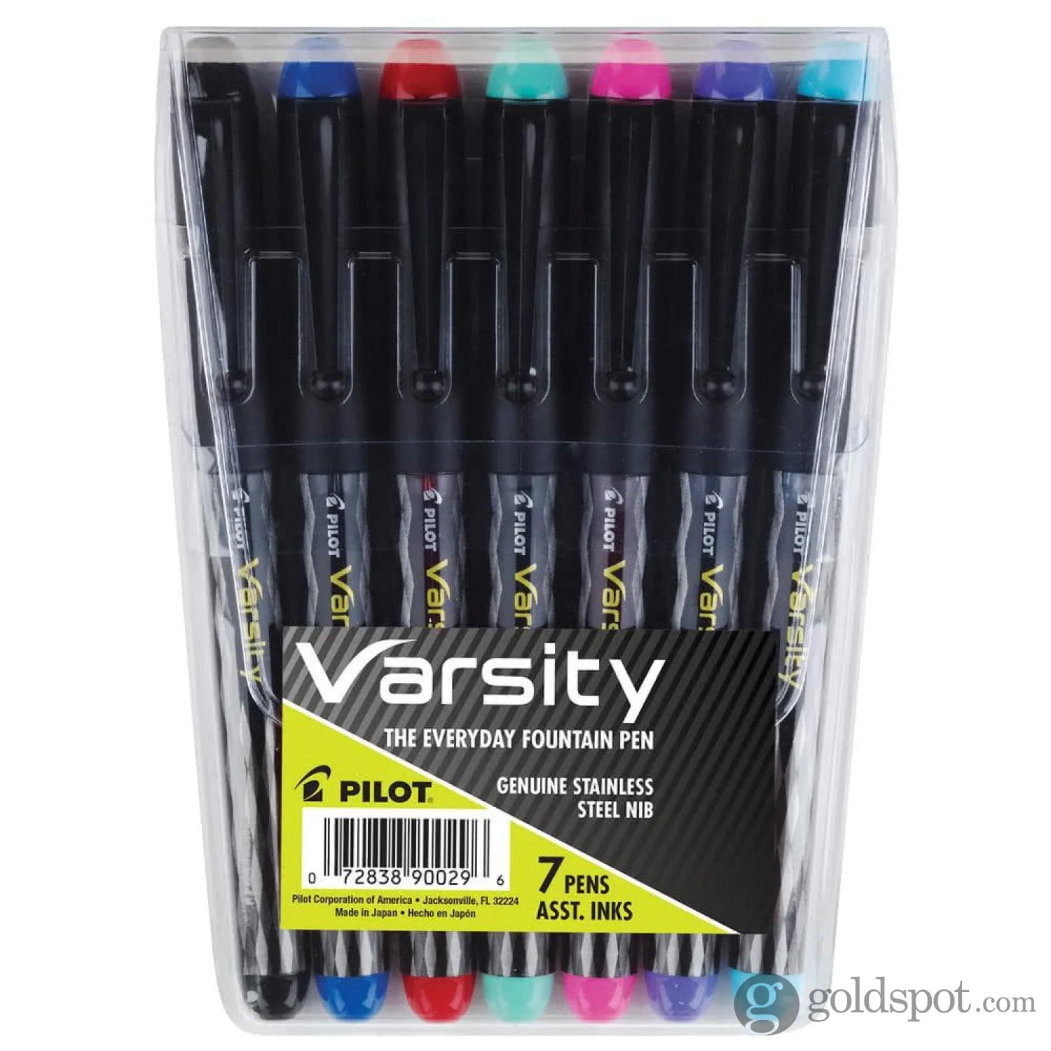Pilot Varsity Disposable Fountain Pen in Black with Assorted Ink Colors - Medium Point - Pack of 7 - Image 3