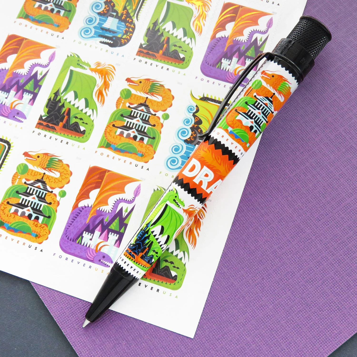 Retro 51 Tornado Big Shot Rollerball Pen USPS Dragons Stamps - Image 11