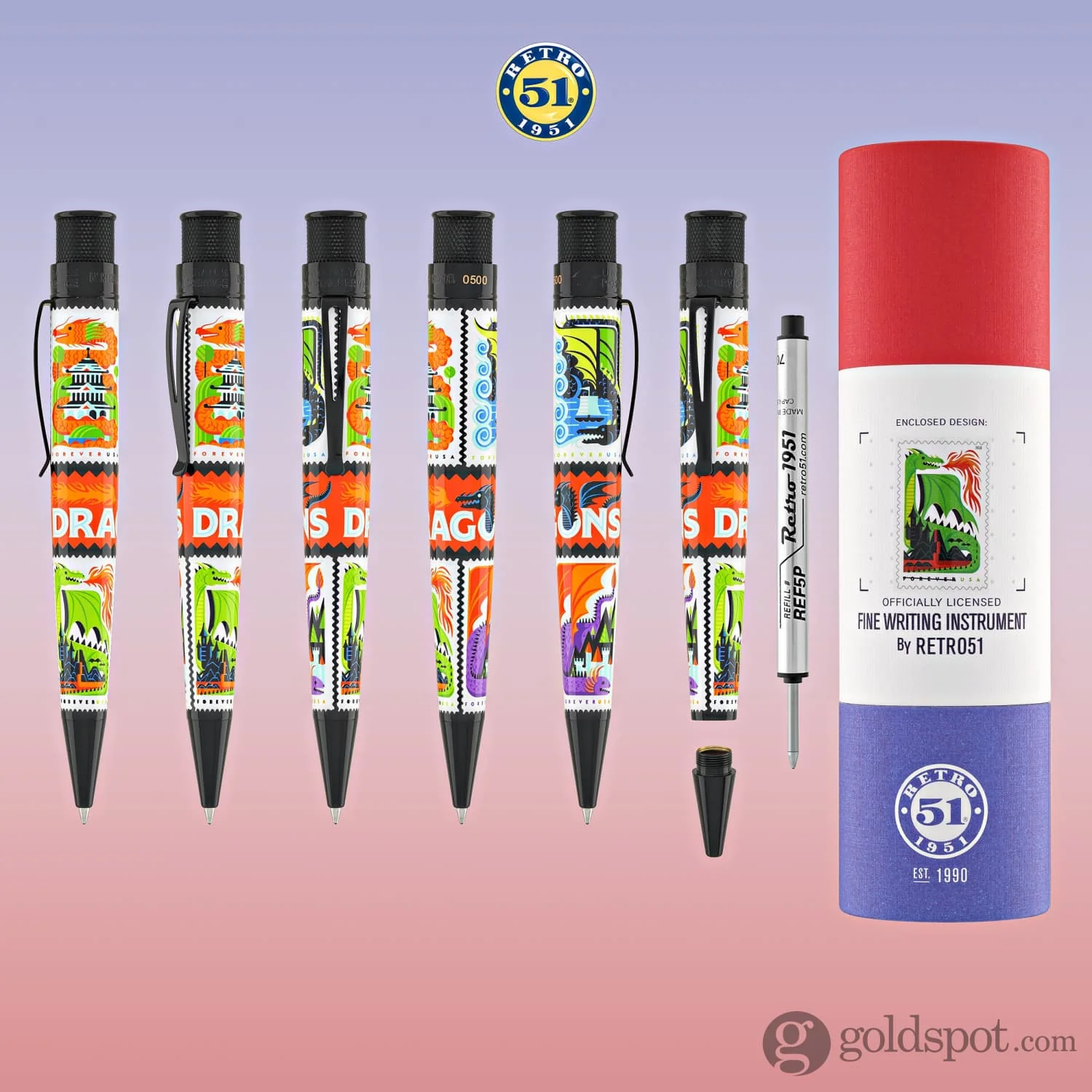 Retro 51 Tornado Big Shot Rollerball Pen USPS Dragons Stamps - Image 6