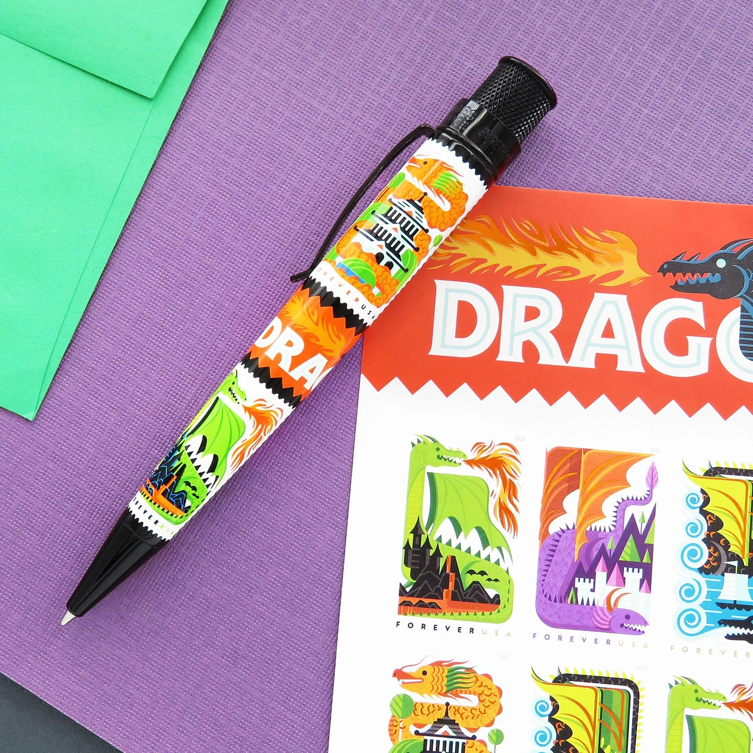 Retro 51 Tornado Big Shot Rollerball Pen USPS Dragons Stamps - Image 9