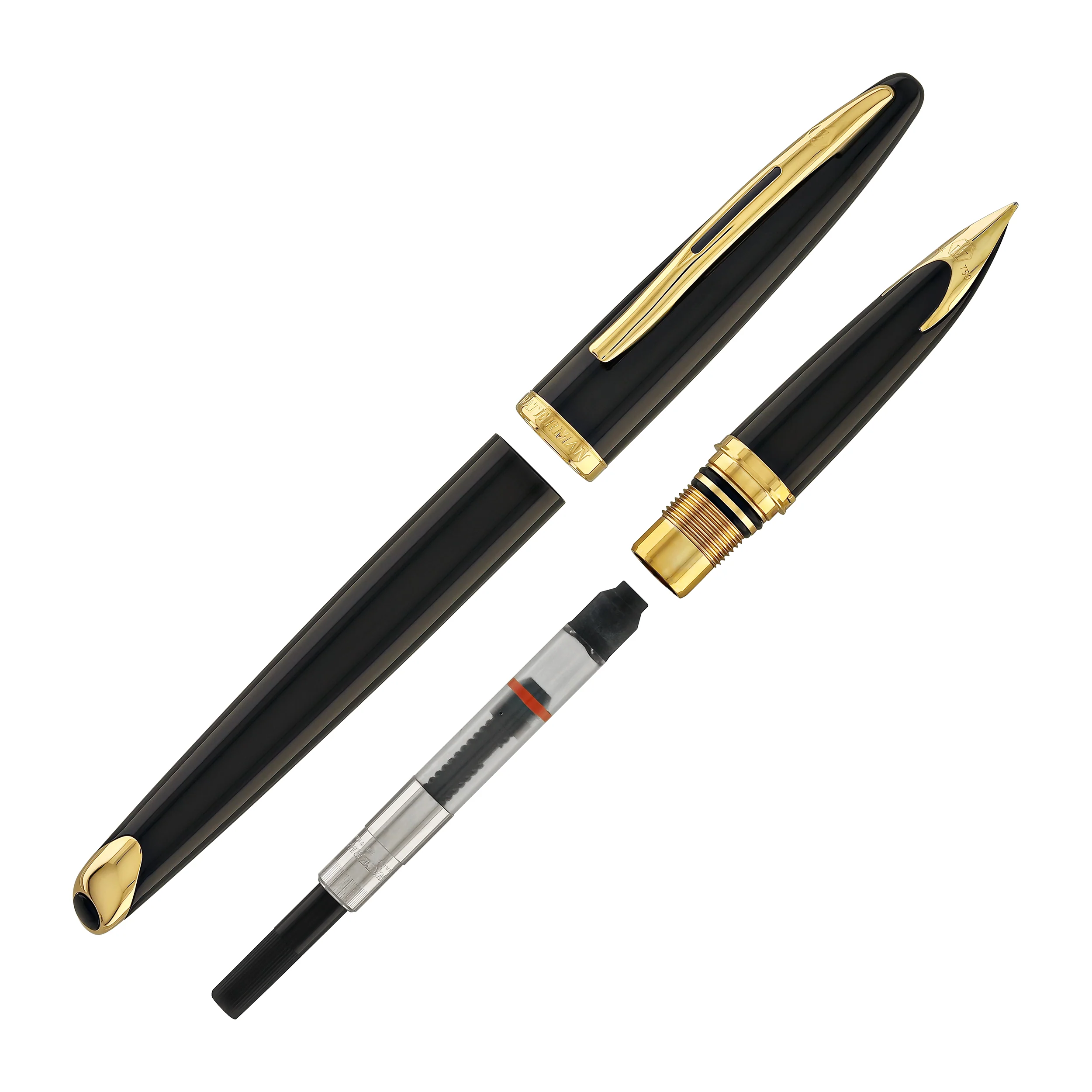 Waterman Carene Fountain Pen in Black Sea with Gold Trim - 18K Gold Medium Point - Image 7