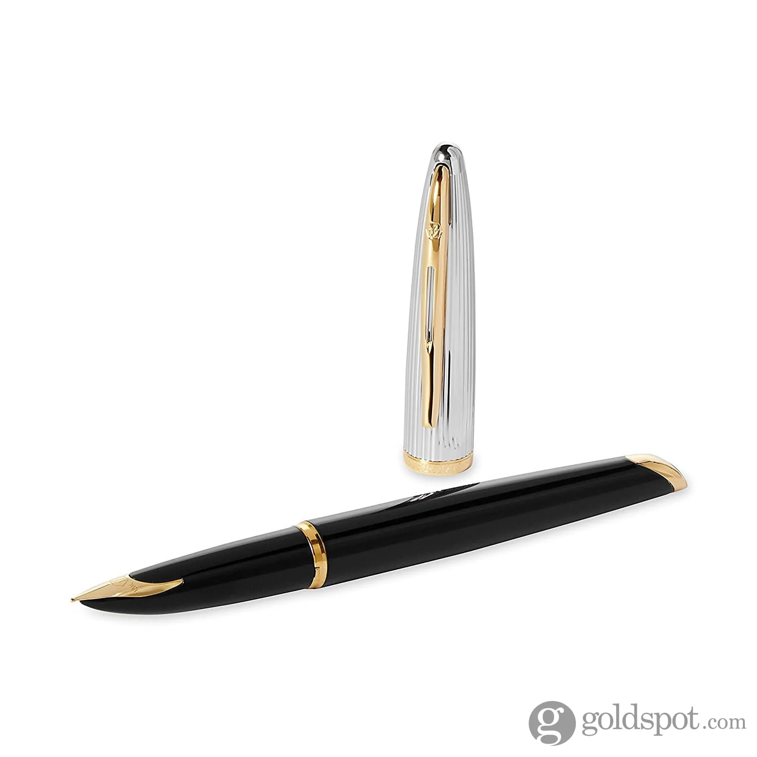 Waterman Carene Fountain Pen in Deluxe Black with Gold Trim - 18K Gold Fine Point - Image 4